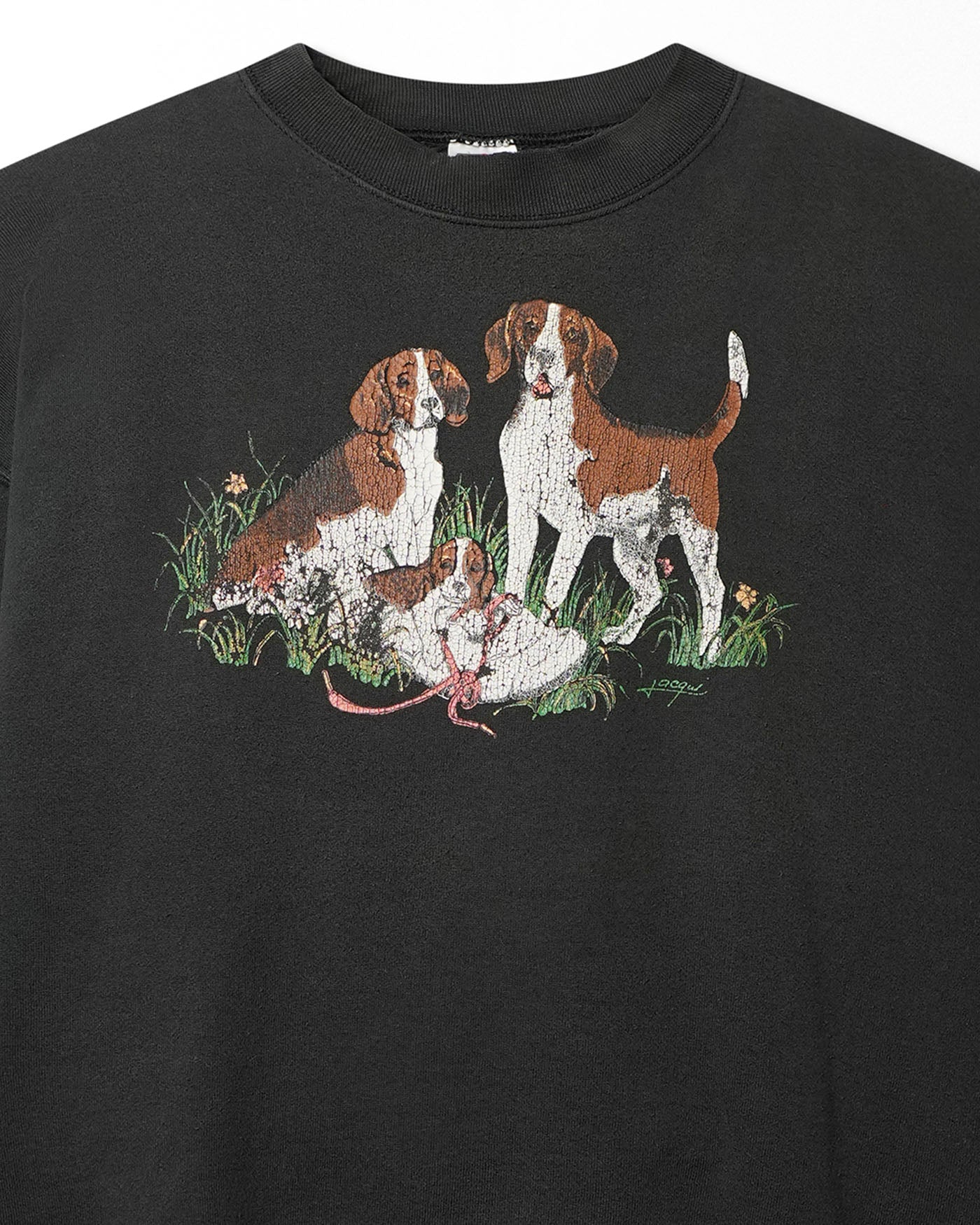 FRUIT OF THE LOOM "HUNTING DOGS" BLACK DISTRESSED SWEATER