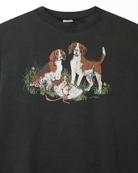 FRUIT OF THE LOOM "HUNTING DOGS" BLACK DISTRESSED SWEATER