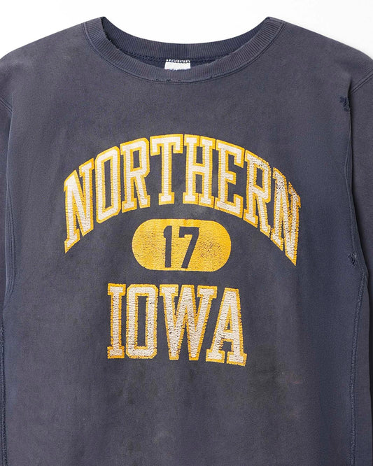 CHAMPION "NORTHERN IOWA 17" BLUE FADED DISTRESSED SWEATER