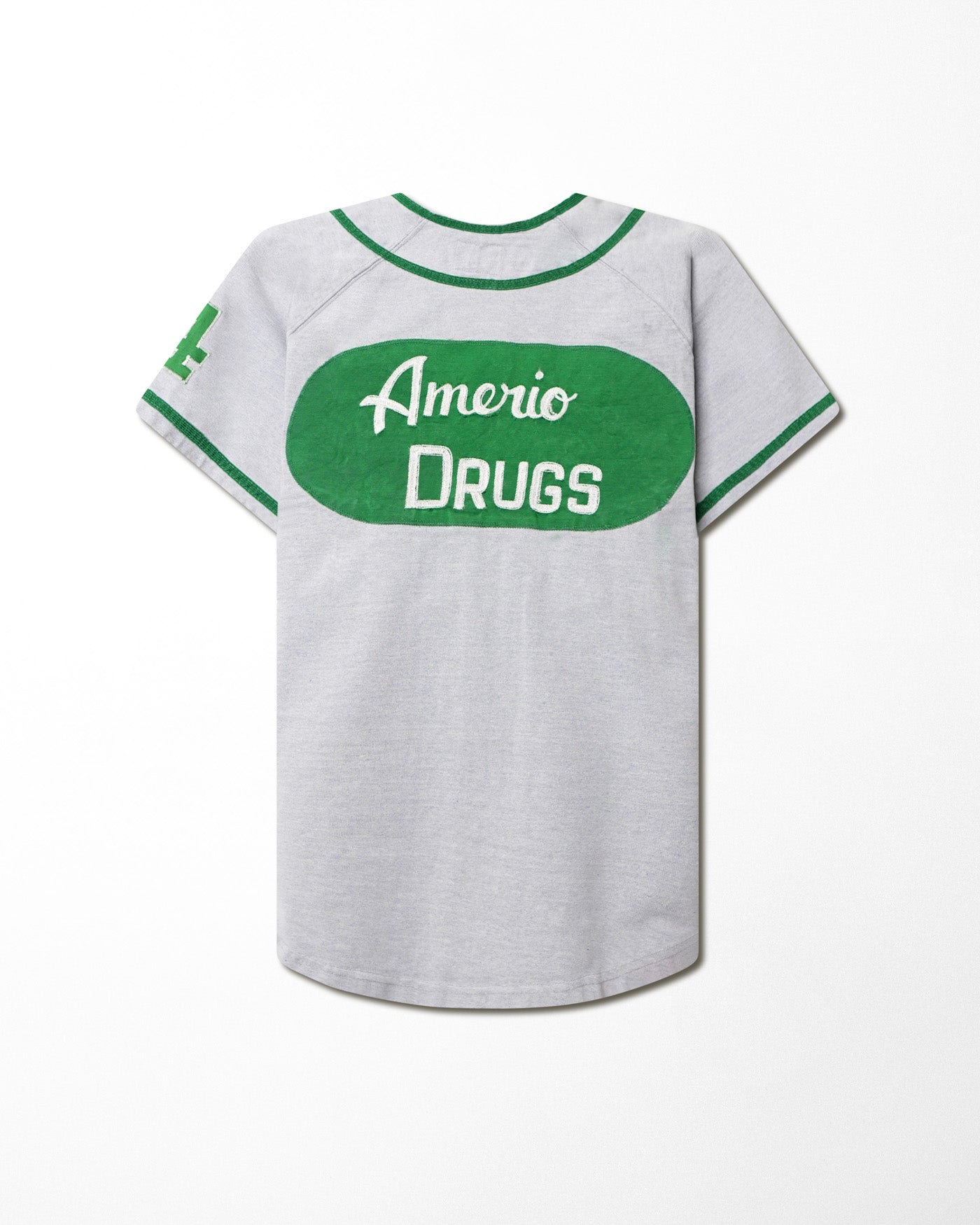 WILSON "AMERIO DRUGS" GRAY AND GREEN BASEBALL JERSEY