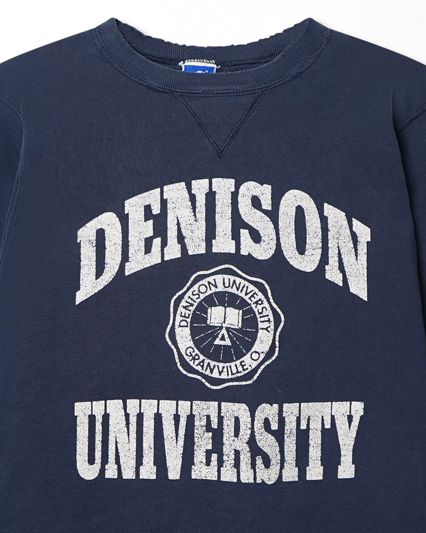 CHAMPION "DENISON UNIVERSITY" BLUE DISTRESSED SWEATER