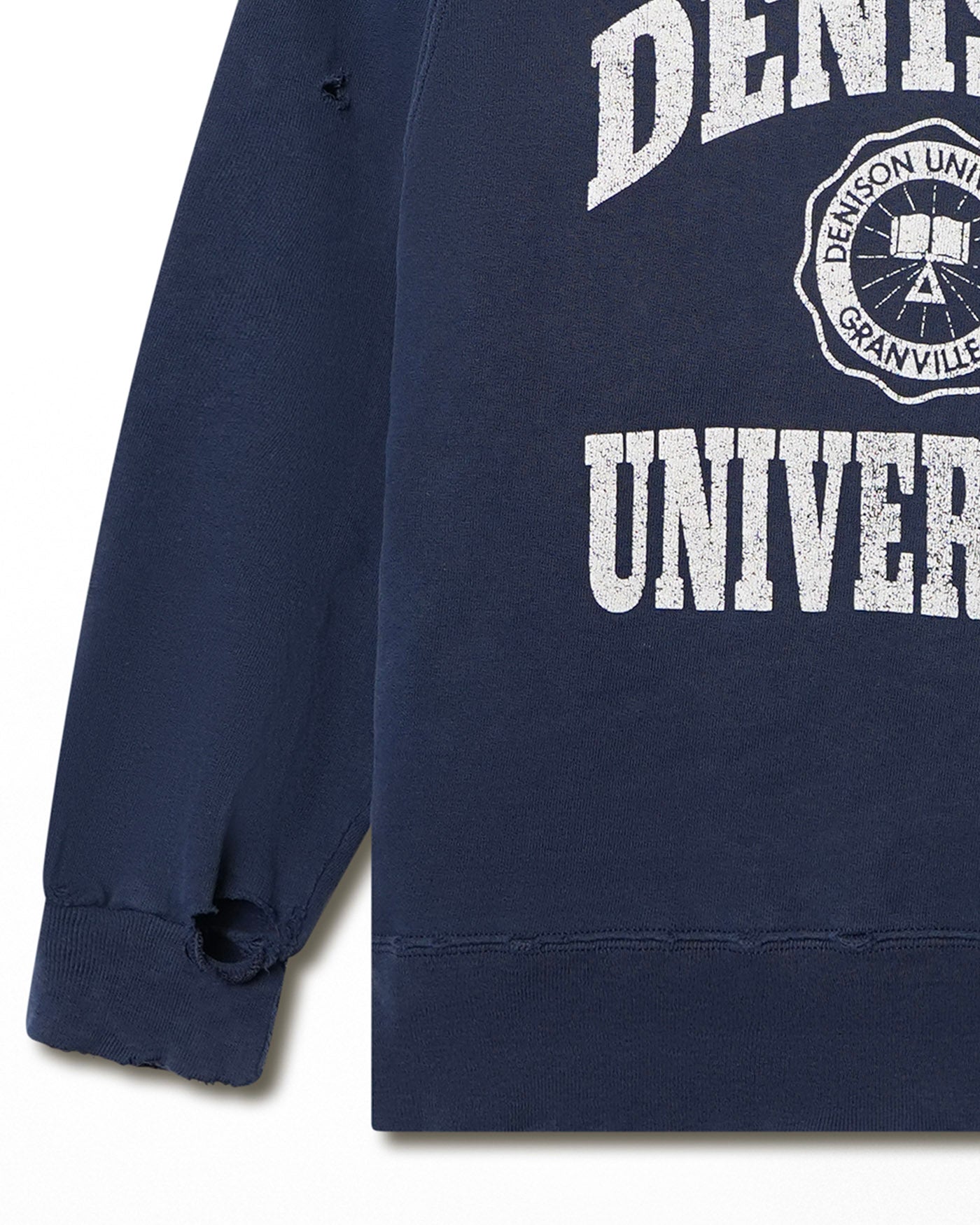 CHAMPION "DENISON UNIVERSITY" BLUE DISTRESSED SWEATER