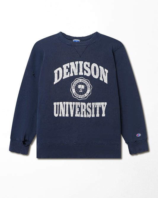 CHAMPION "DENISON UNIVERSITY" BLUE DISTRESSED SWEATER