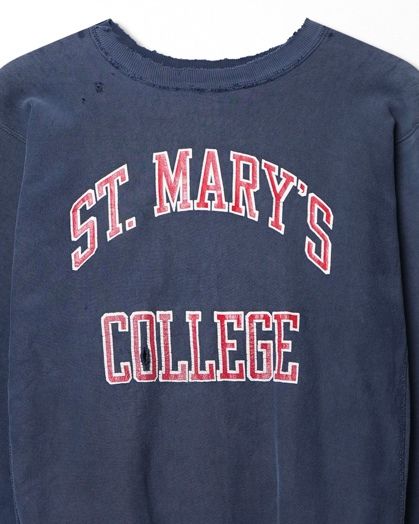 CHAMPION "ST. MARY'S COLLEGE" BLUE DISTRESSED SWEATER