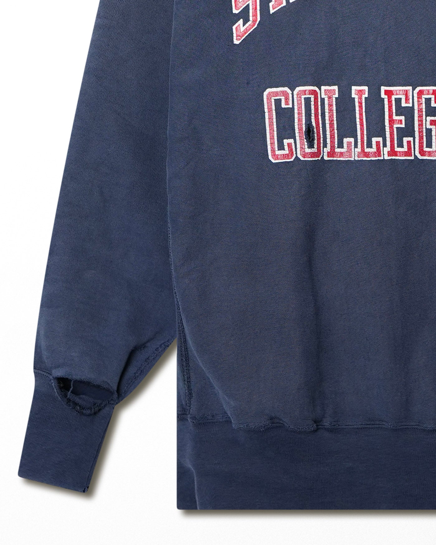 CHAMPION "ST. MARY'S COLLEGE" BLUE DISTRESSED SWEATER