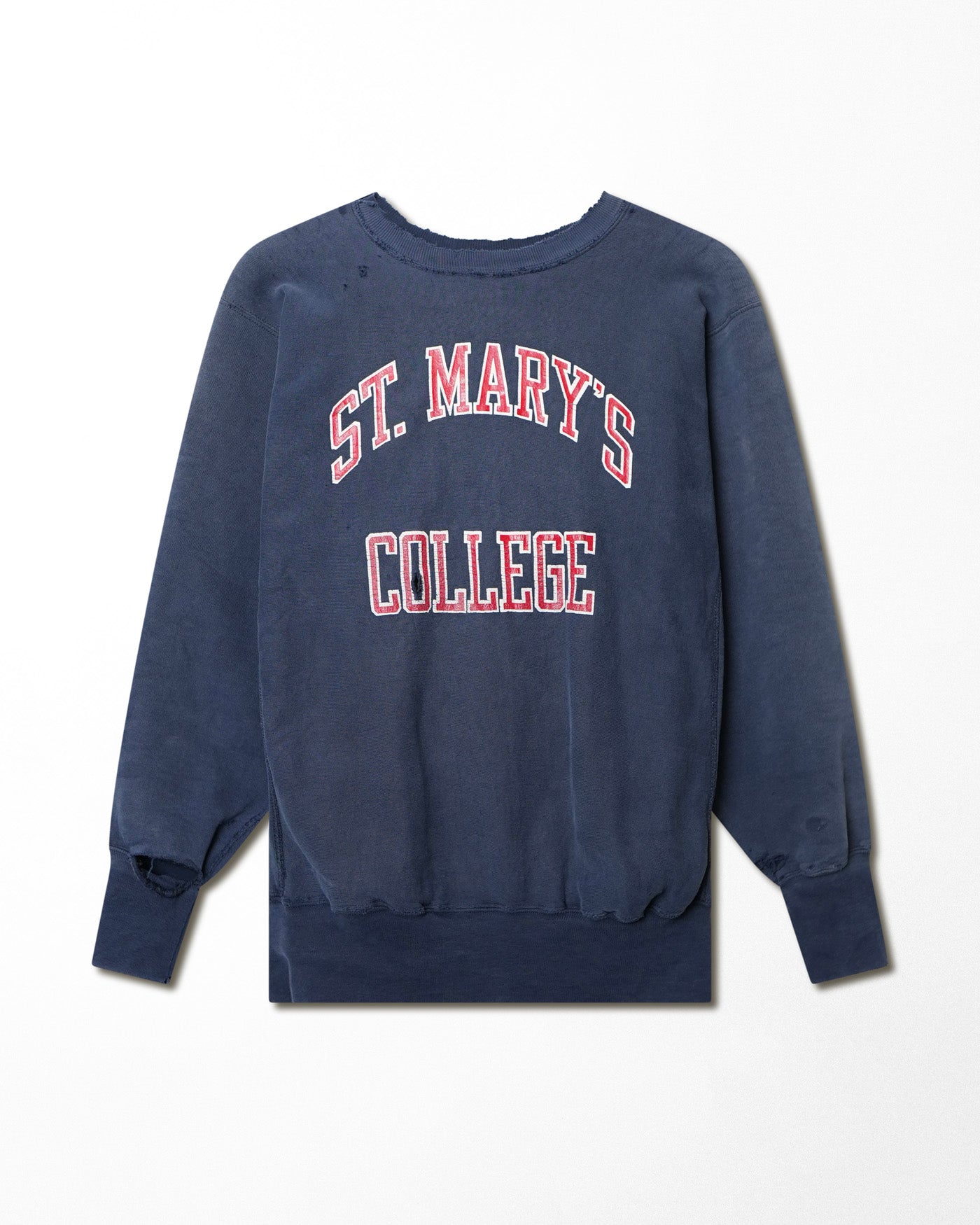 CHAMPION "ST. MARY'S COLLEGE" BLUE DISTRESSED SWEATER