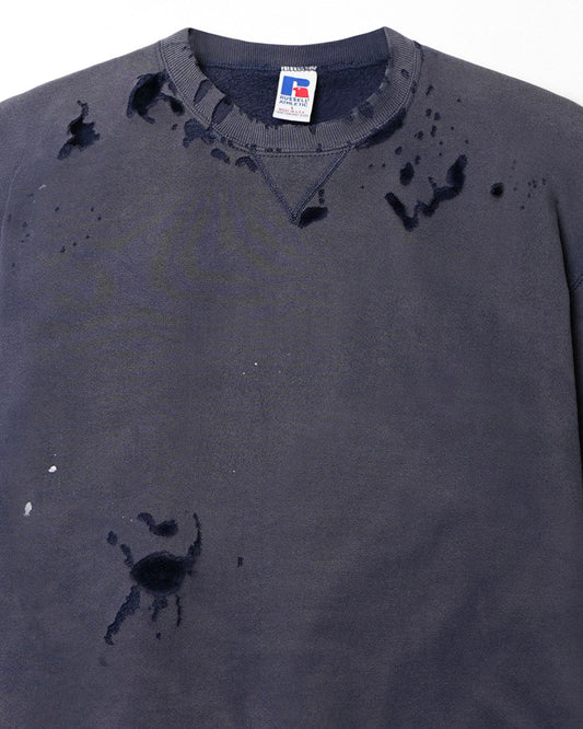 RUSSELL FADED AND DISTRESSED BLUE SWEATER