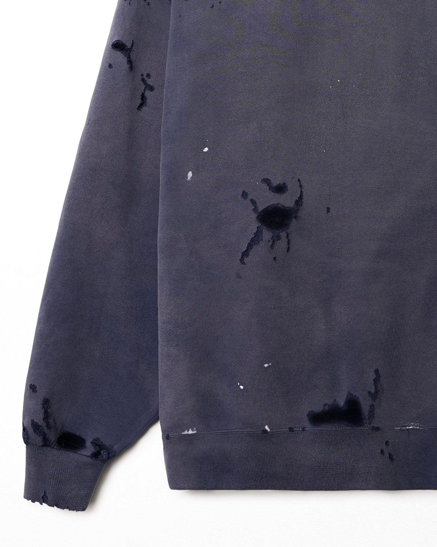 RUSSELL FADED AND DISTRESSED BLUE SWEATER