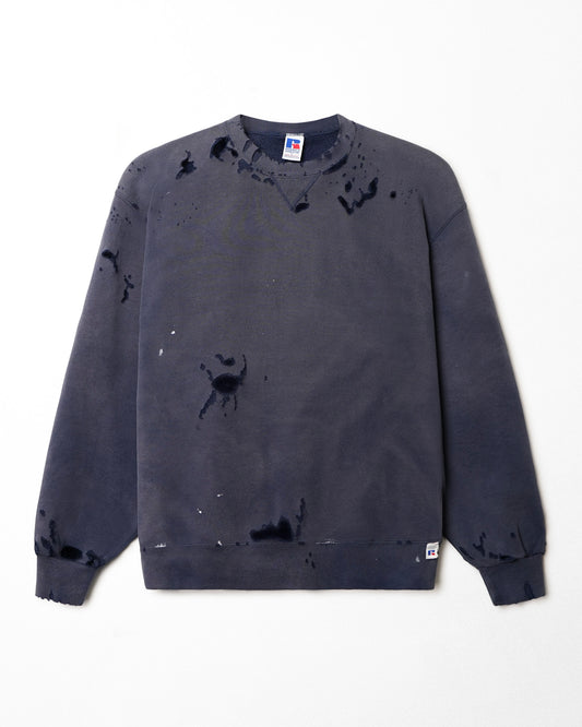 RUSSELL FADED AND DISTRESSED BLUE SWEATER