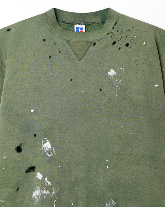 RUSSELL FADED AND DISTRESSED GREEN SWEATER