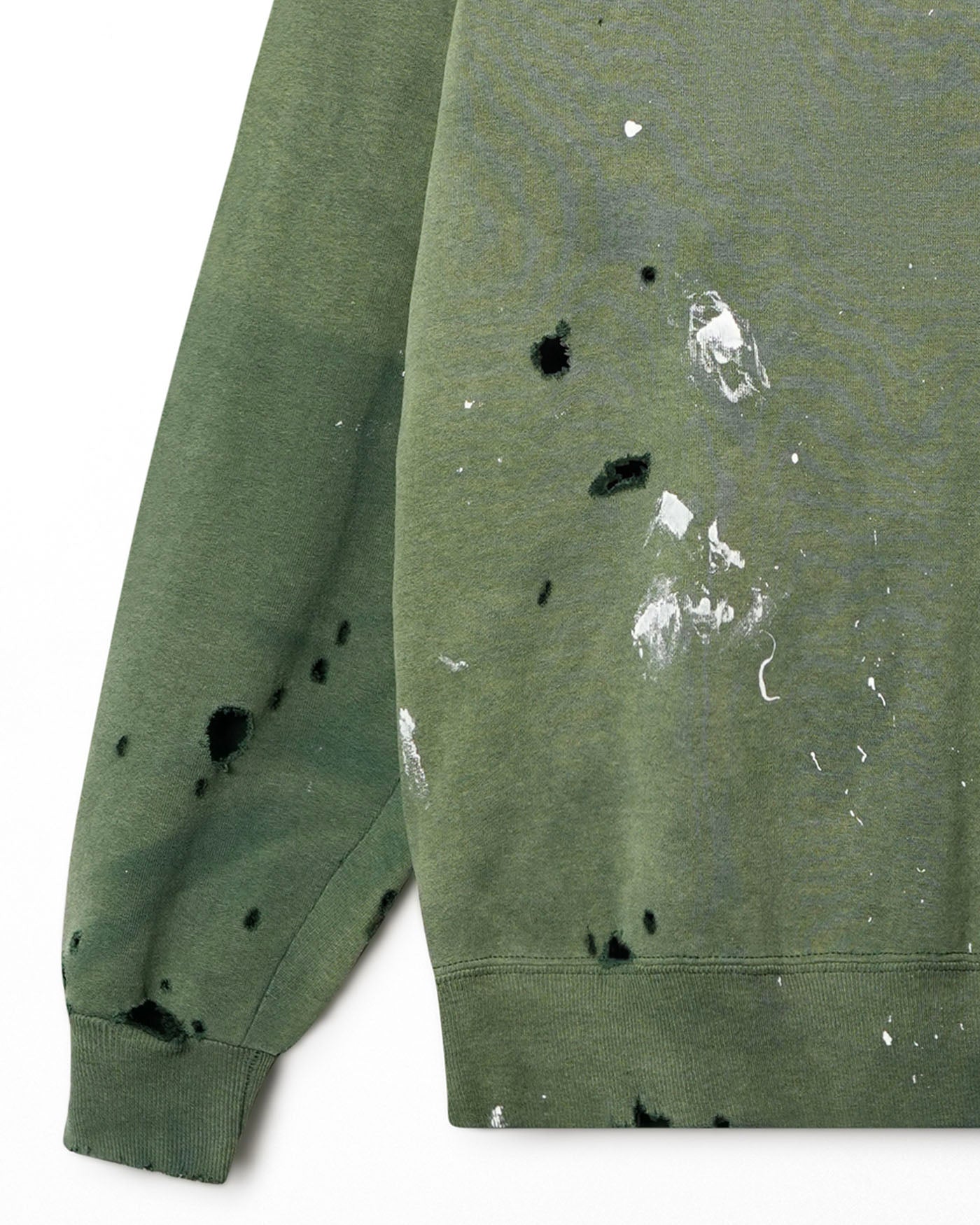 RUSSELL FADED AND DISTRESSED GREEN SWEATER