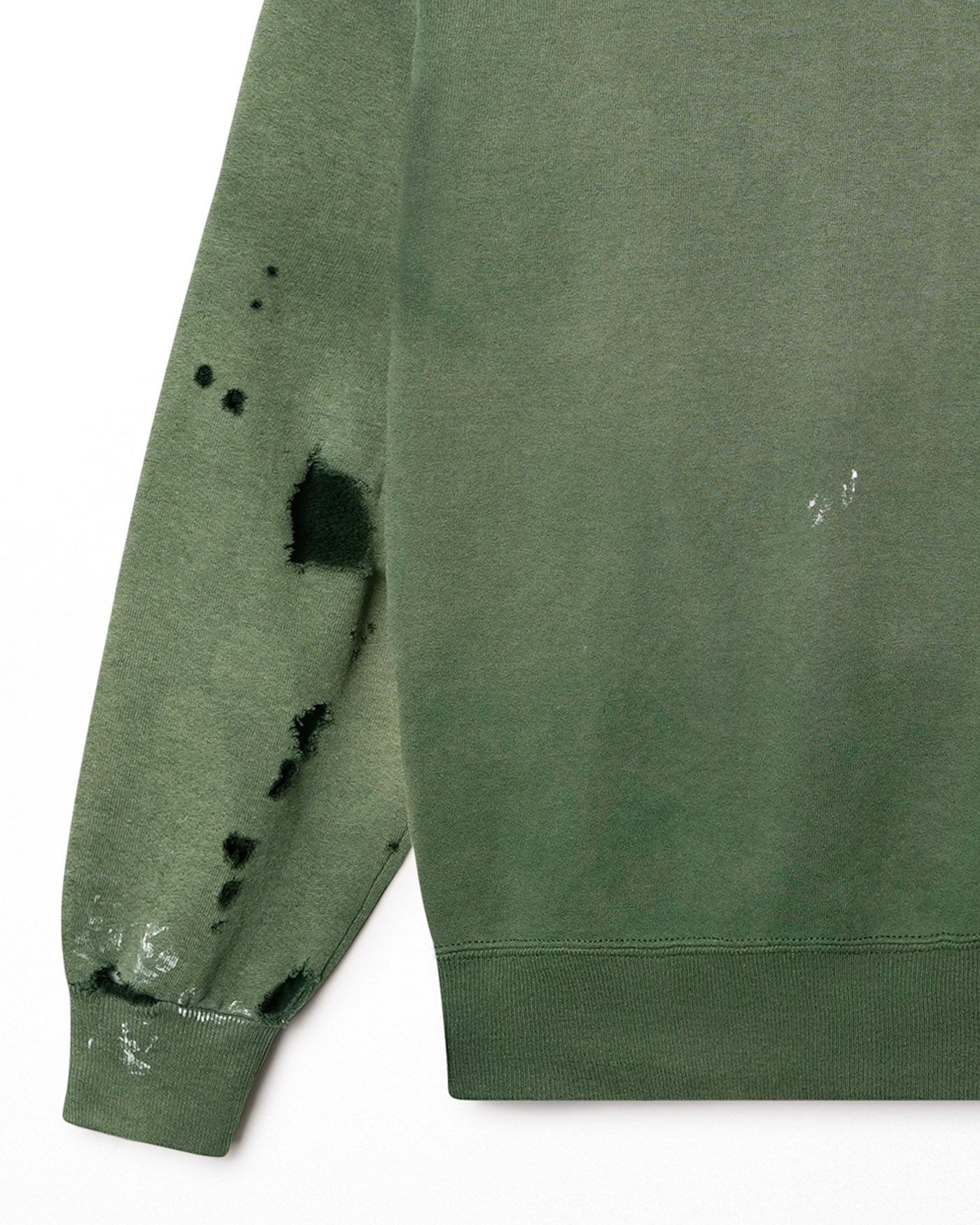 RUSSELL FADED AND DISTRESSED GREEN SWEATER