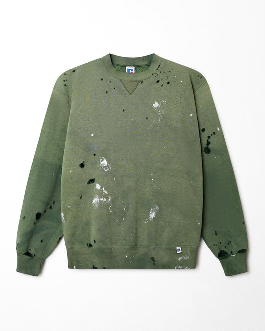 RUSSELL FADED AND DISTRESSED GREEN SWEATER