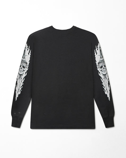 SCREEN STARS "SKULL ON FIRE" BLACK LONG SLEEVE T-SHIRT