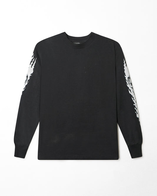 SCREEN STARS "SKULL ON FIRE" BLACK LONG SLEEVE T-SHIRT