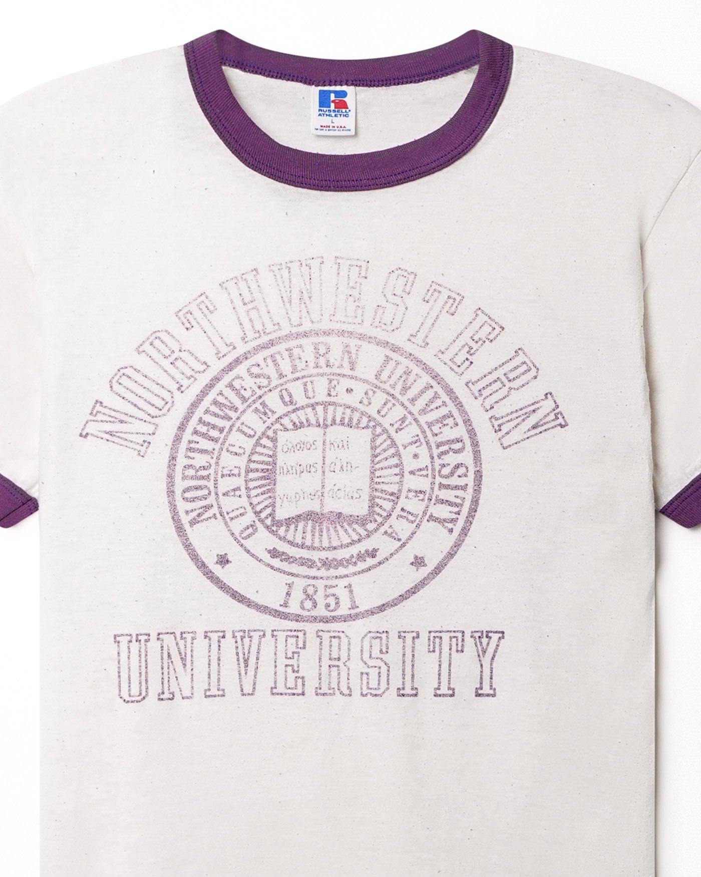 RUSSELL "NORTHWESTERN UNIVERSITY" WHITE RINGER T-SHIRT