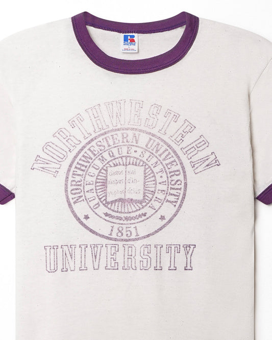 RUSSELL "NORTHWESTERN UNIVERSITY" WHITE RINGER T-SHIRT