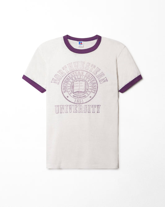 RUSSELL "NORTHWESTERN UNIVERSITY" WHITE RINGER T-SHIRT