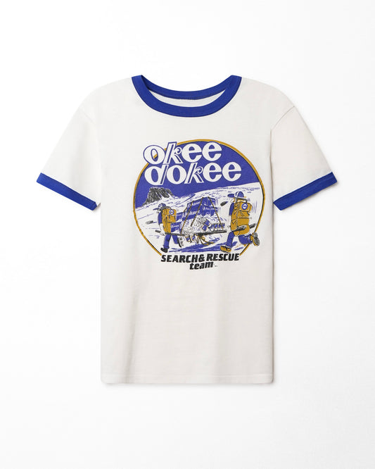 "OKEE DOKEE" RINGER WHITE T-SHIRT