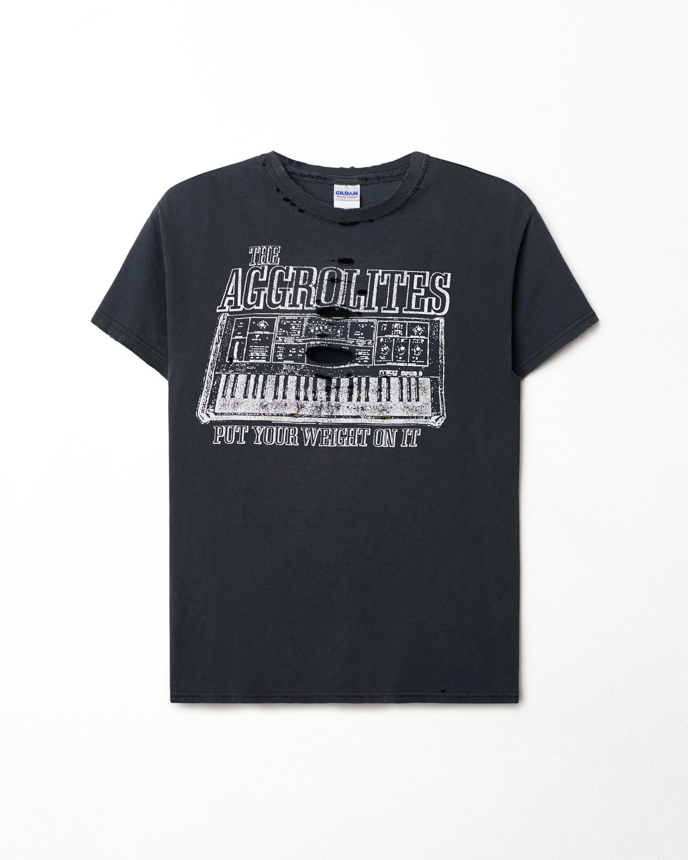 GILDAN "THE AGGROLITES" BLUE FADED DISTRESSED T-SHIRT