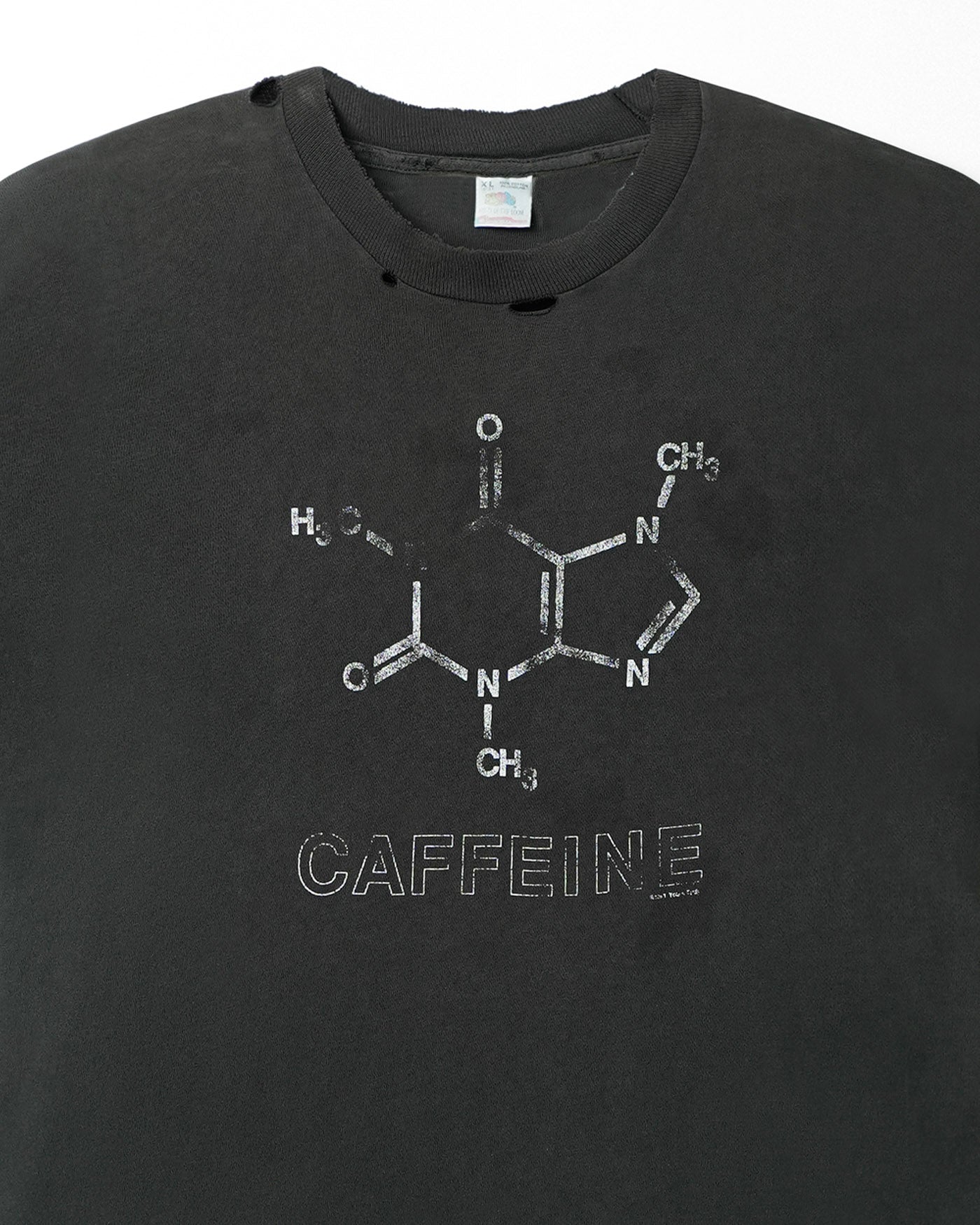 FRUIT OF THE LOOM "CAFFEINE" BLACK FADED DISTRESSED T-SHIRT