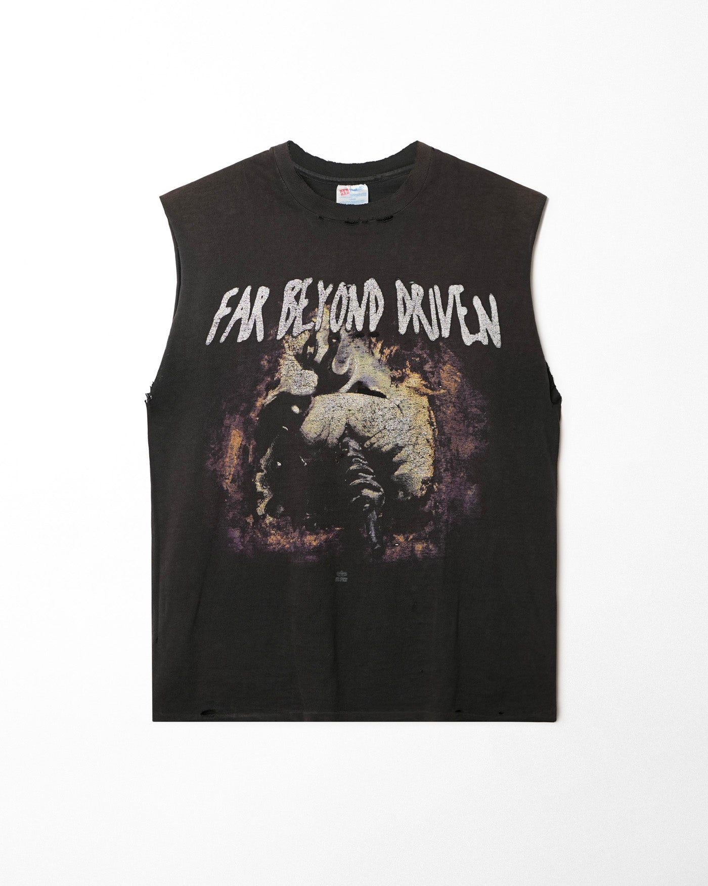 HANES "PANTERA FAR BEYOND DRIVEN" BLACK FADED SLEEVELESS DISTRESSED T-SHIRT