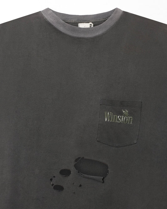 AMERICAN BORN "WINSTON" BLACK FADED DISTRESSED POCKET T-SHIRT