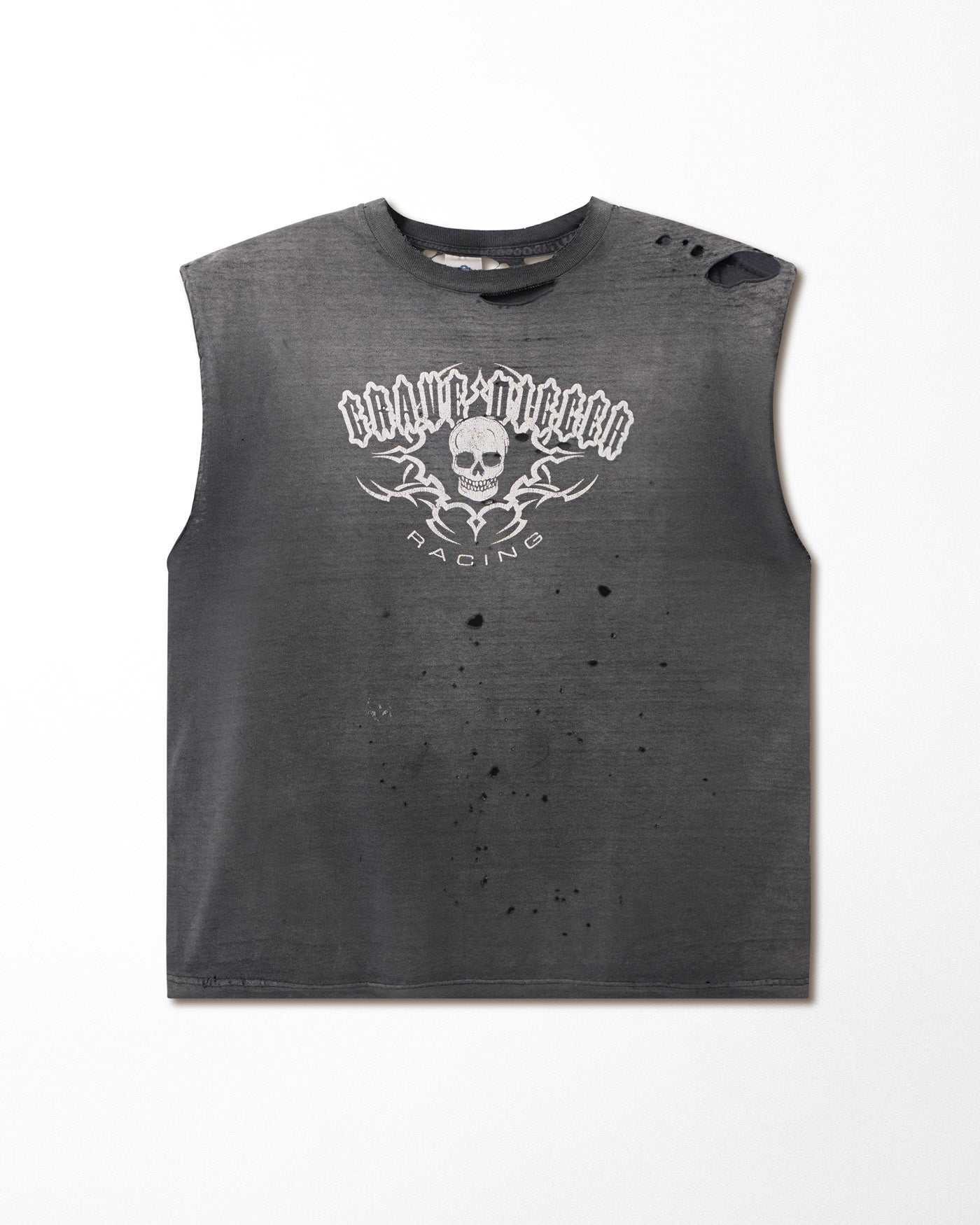 ALSTYLE "GRAVE DIGGER" BLACK FADED TRASHED SLEEVELESS T-SHIRT