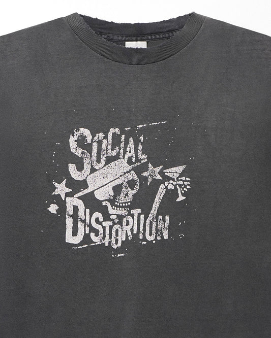 ALSTYLE "SOCIAL DISTORTION" BLACK FADED SLEEVELESS T-SHIRT