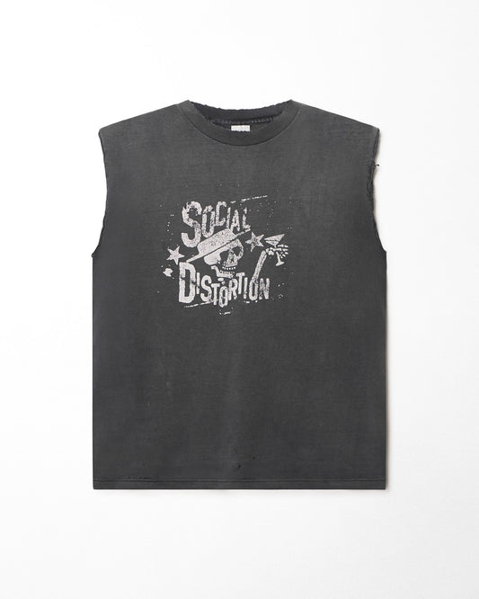 ALSTYLE "SOCIAL DISTORTION" BLACK FADED SLEEVELESS T-SHIRT