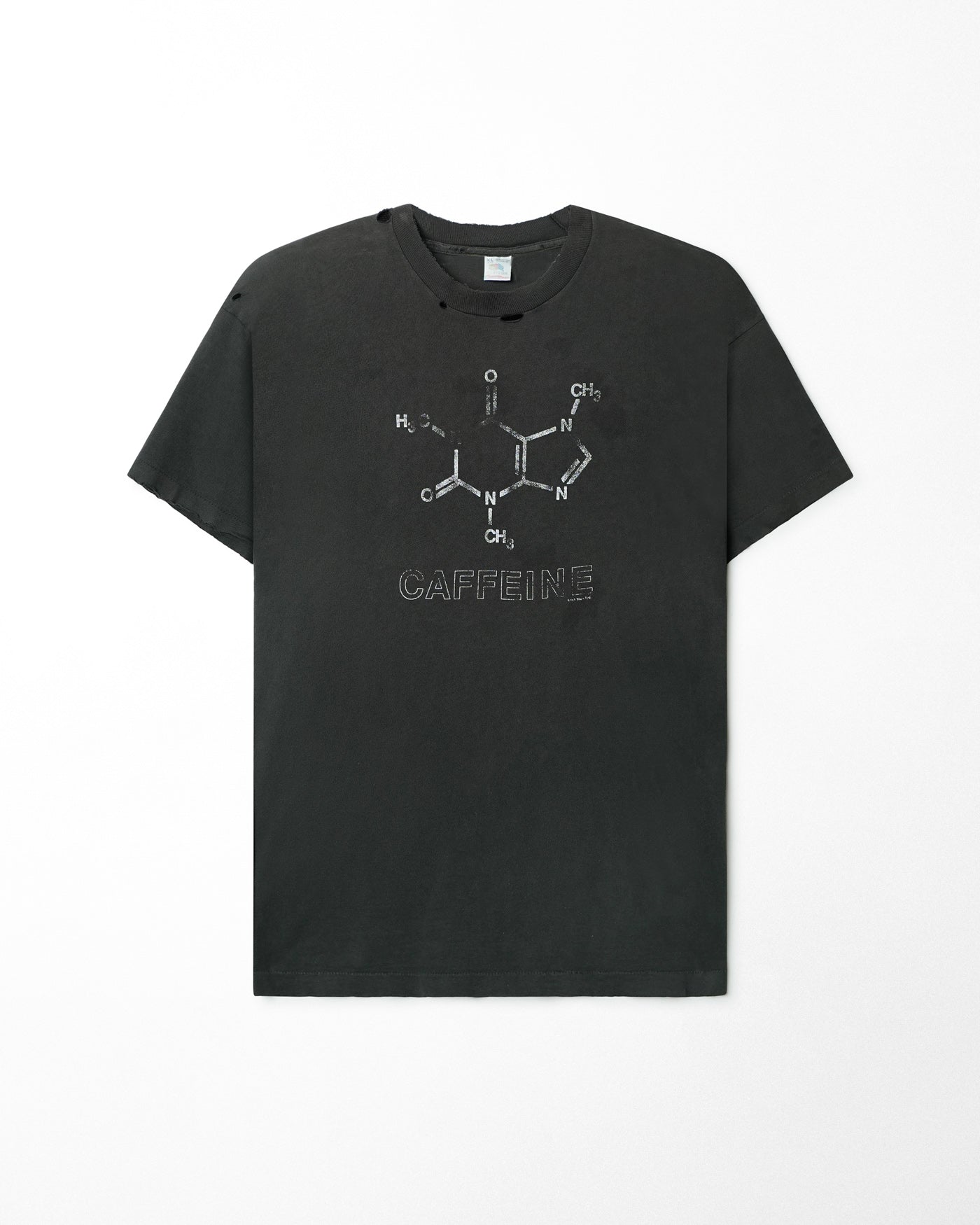 FRUIT OF THE LOOM "CAFFEINE" BLACK FADED DISTRESSED T-SHIRT
