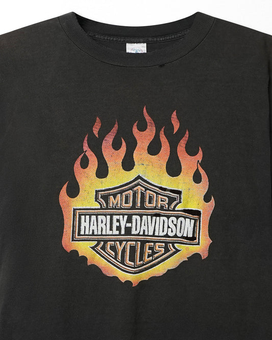 DELTA HARLEY DAVIDSON "FLAMES LOGO" BLACK FADED T-SHIRT