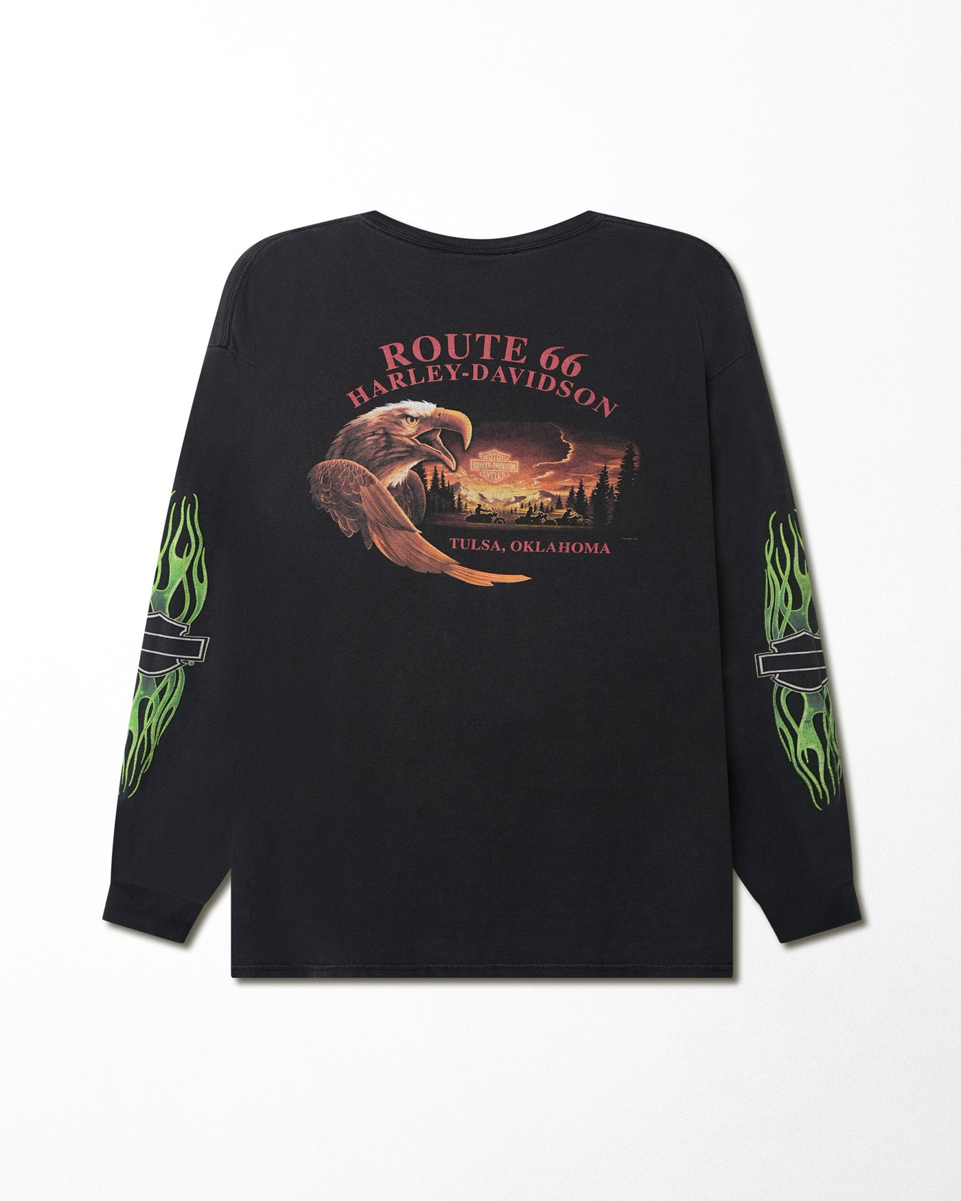 HARLEY DAVIDSON "GREEN FLAMES" BLACK FADED LONG SLEEVE T-SHIRT