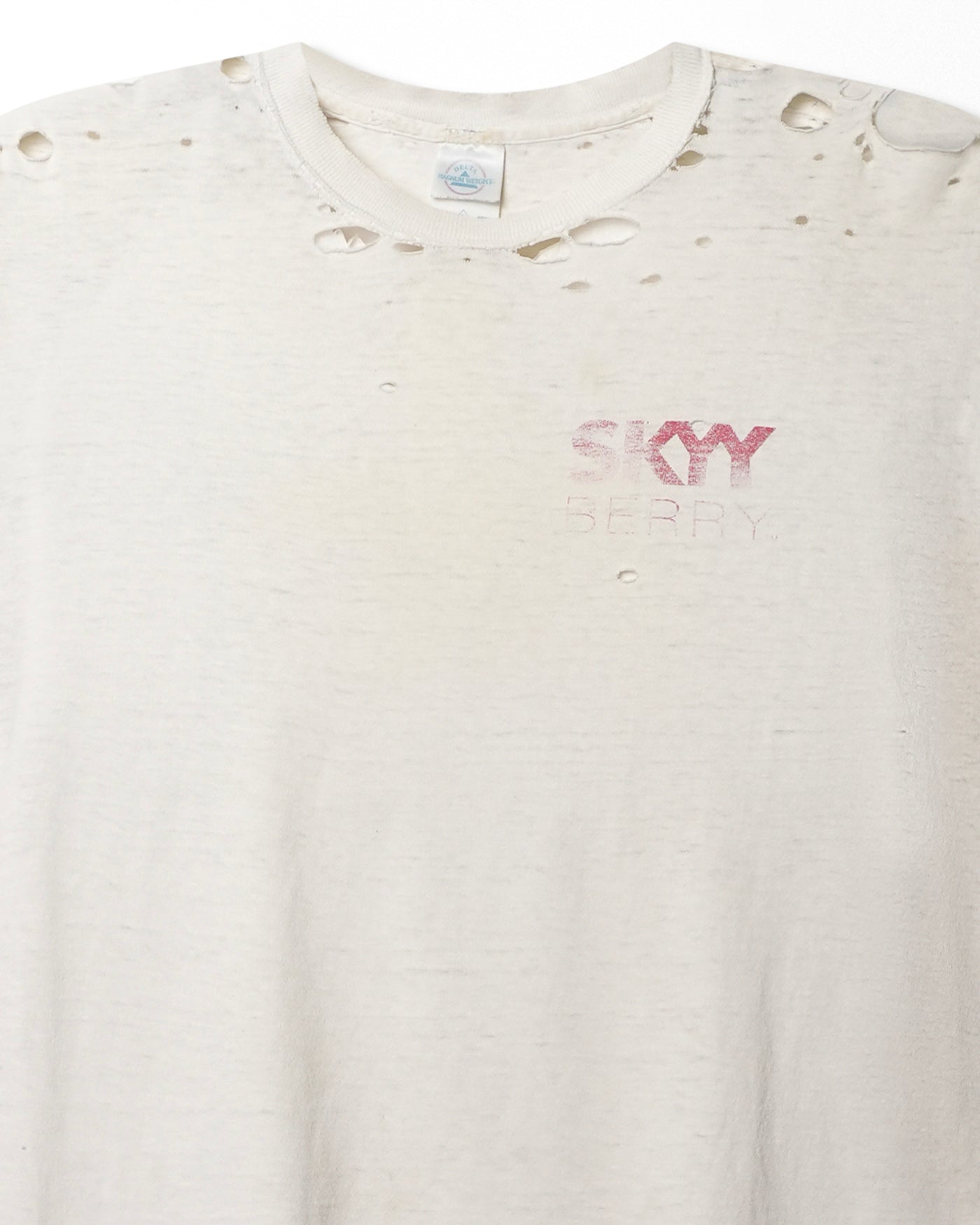 DELTA "SKYY" WHITE FADED AND DISTRESSED T-SHIRT