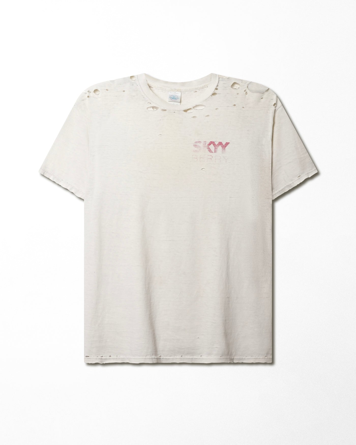 DELTA "SKYY" WHITE FADED AND DISTRESSED T-SHIRT