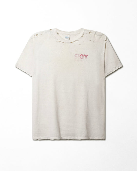 DELTA "SKYY" WHITE FADED AND DISTRESSED T-SHIRT