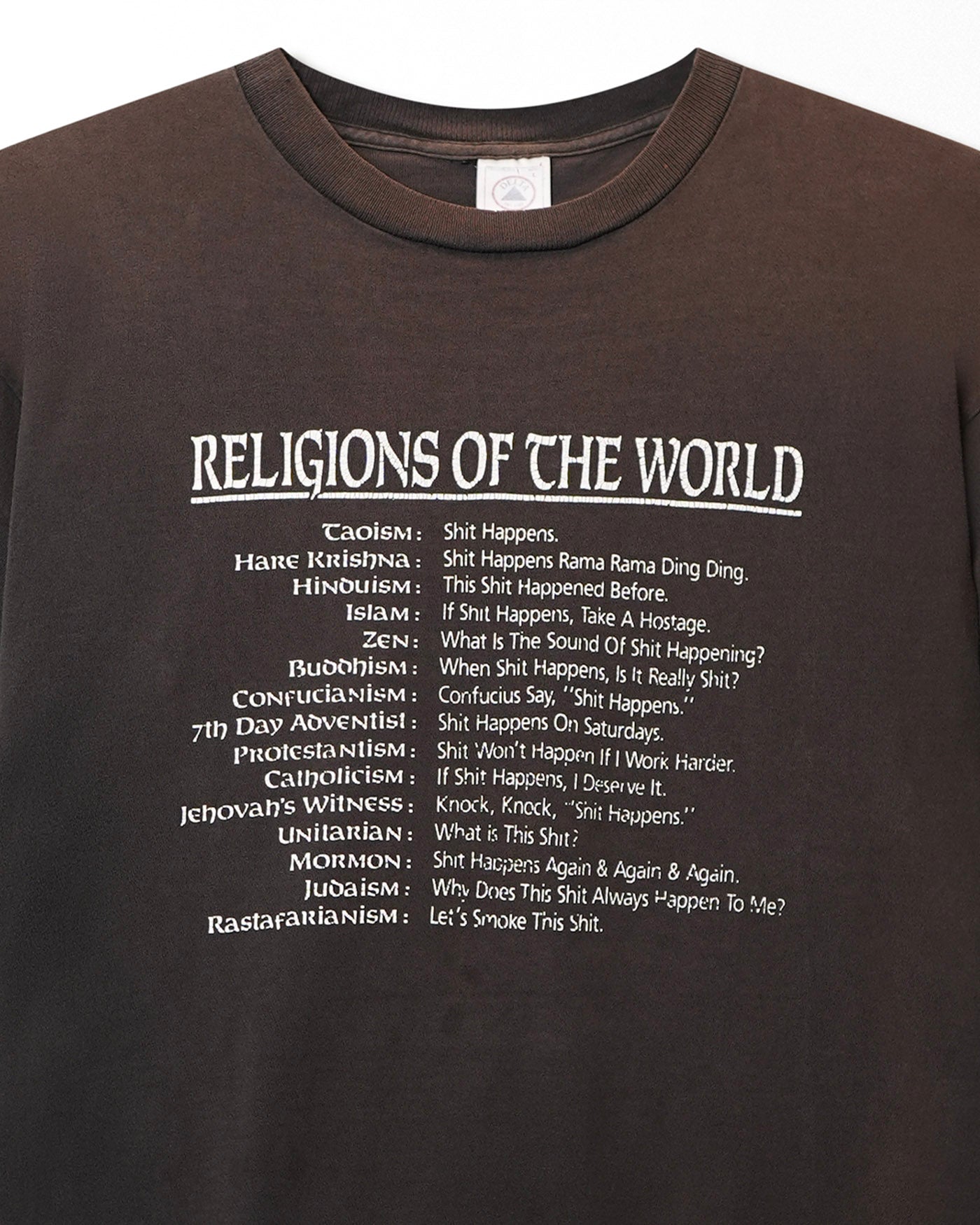 DELTA "RELIGIONS OF THE WORLD" BROWN FADED T-SHIRT
