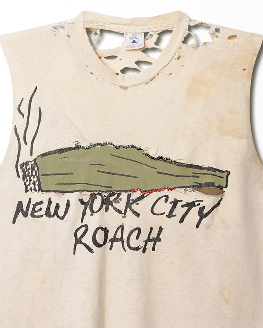 DELTA "NEW YORK CITY ROACH" WHITE DESTROYED SLEEVELESS T-SHIRT