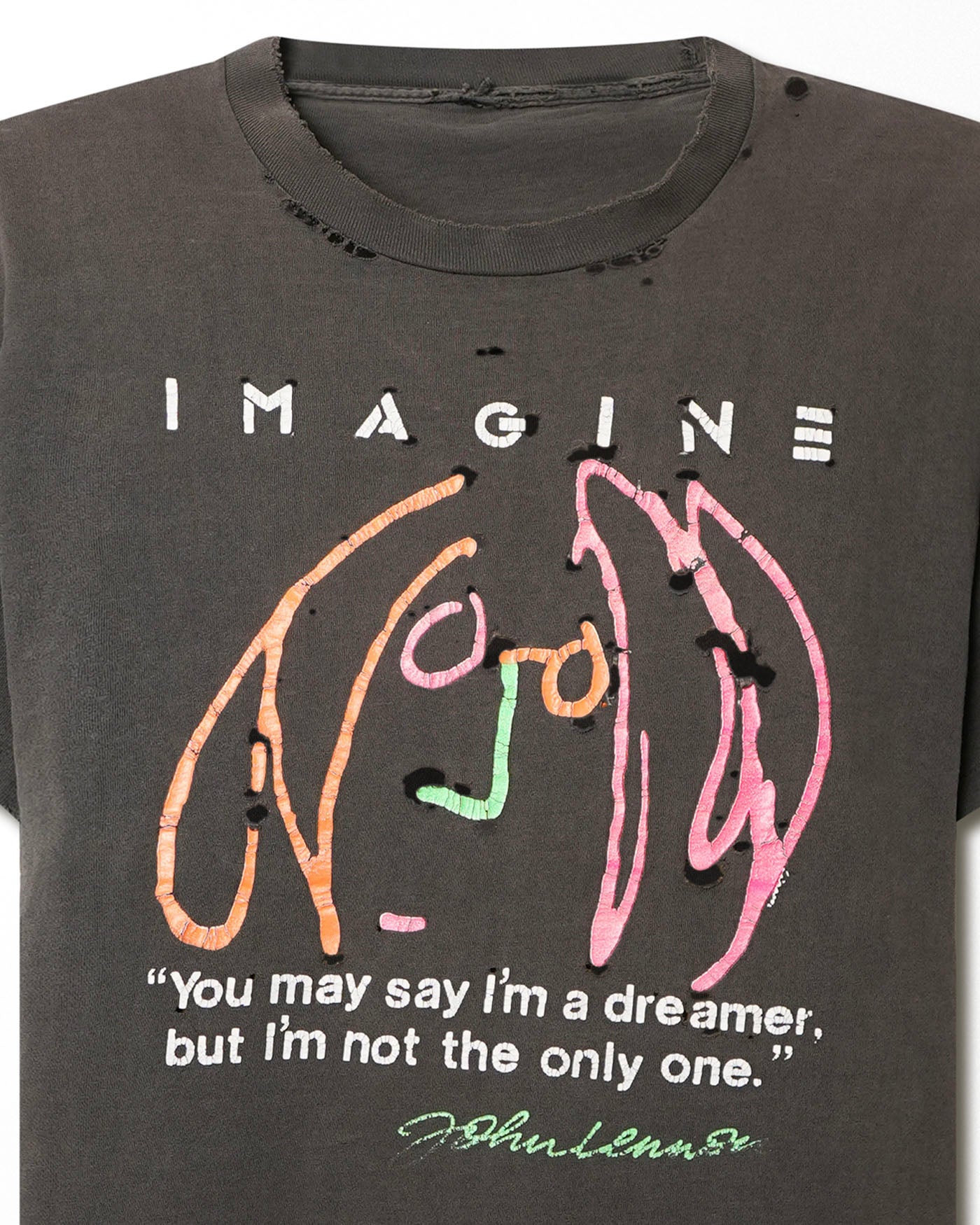 "JOHN LENNON IMAGINE" BLACK FADED DISTRESSED T-SHIRT