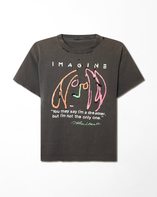 "JOHN LENNON IMAGINE" BLACK FADED DISTRESSED T-SHIRT