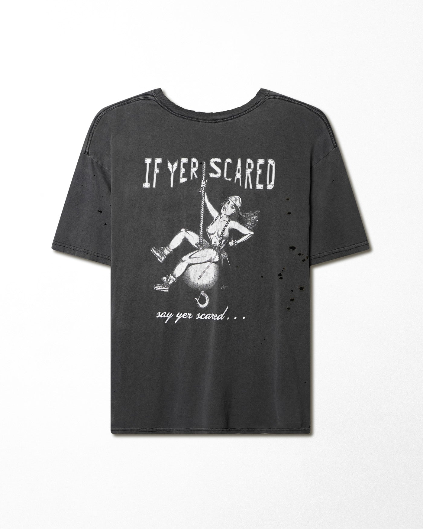 "IF YER SCARED" BLACK FADED POCKET T-SHIRT
