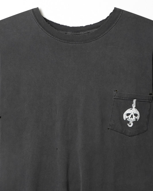 "IF YER SCARED" BLACK FADED POCKET T-SHIRT