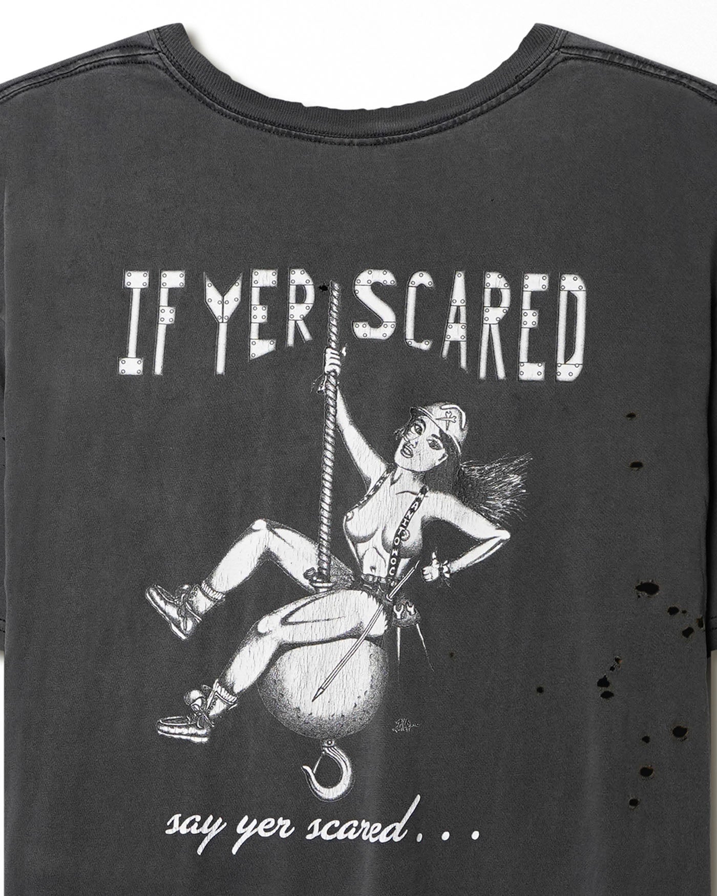 "IF YER SCARED" BLACK FADED POCKET T-SHIRT