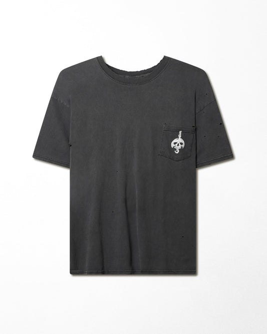 "IF YER SCARED" BLACK FADED POCKET T-SHIRT