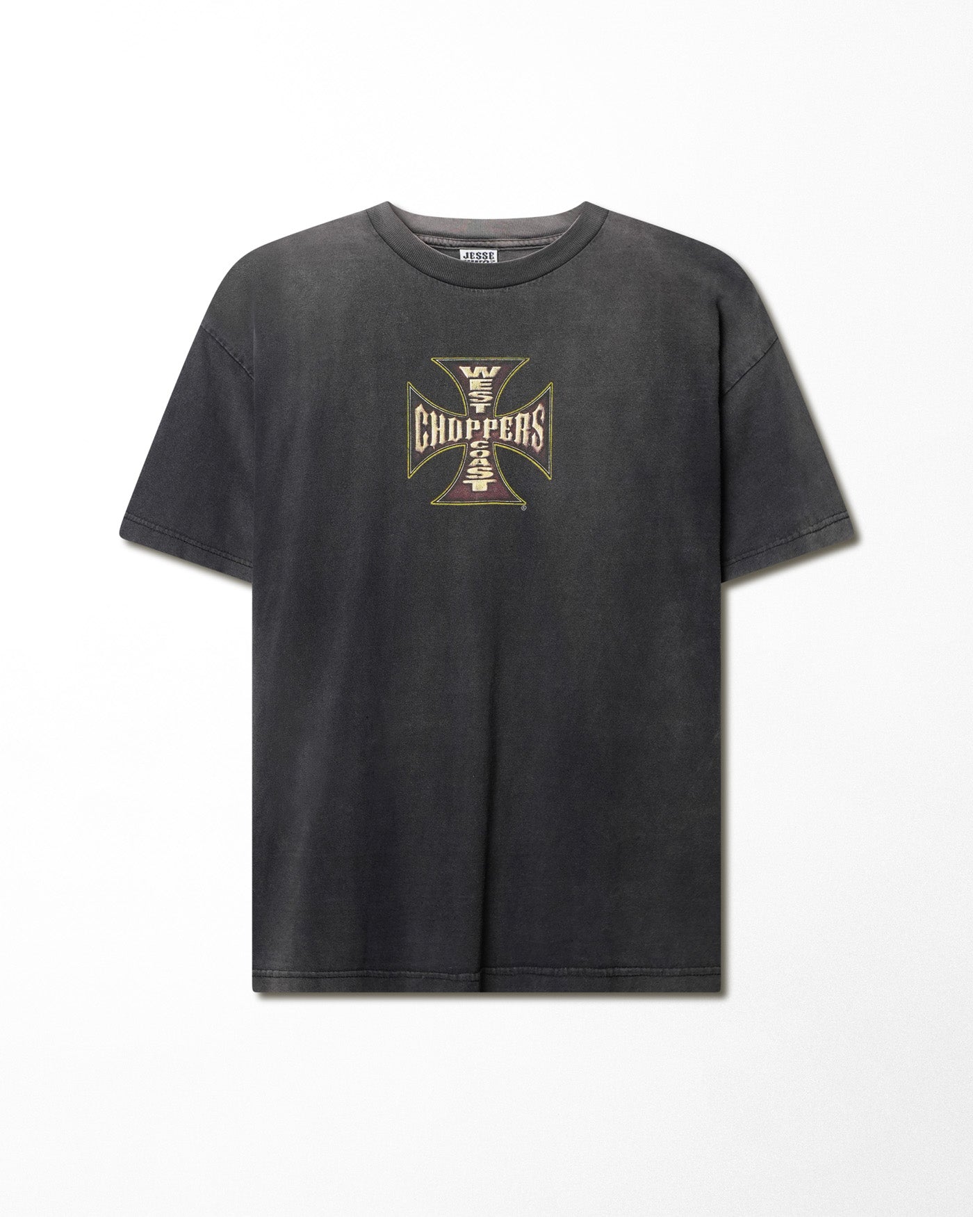 WEST COAST CHOPPERS "GOLD CROSS" BLACK FADED T-SHIRT