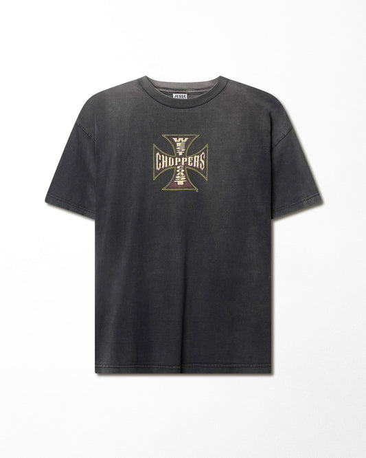 WEST COAST CHOPPERS "GOLD CROSS" BLACK FADED T-SHIRT