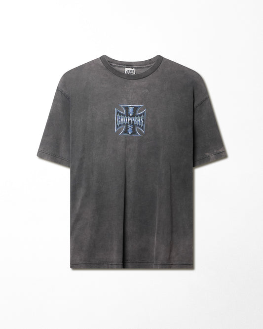 WEST COAST CHOPPERS "SILVER CROSS" GREY FADED T-SHIRT