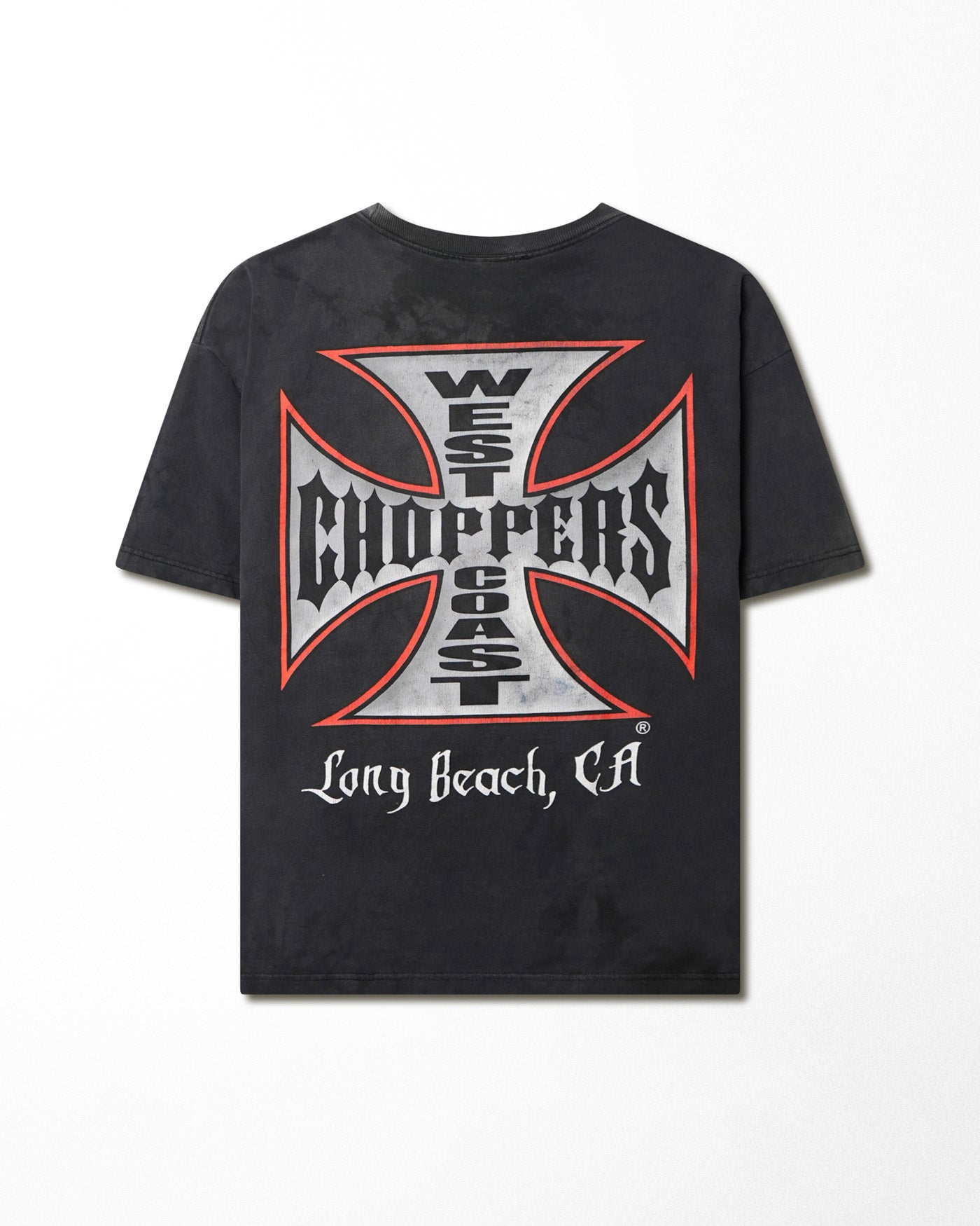 WEST COAST CHOPPERS "RED AND WHITE CROSS" BLACK FADED T-SHIRT