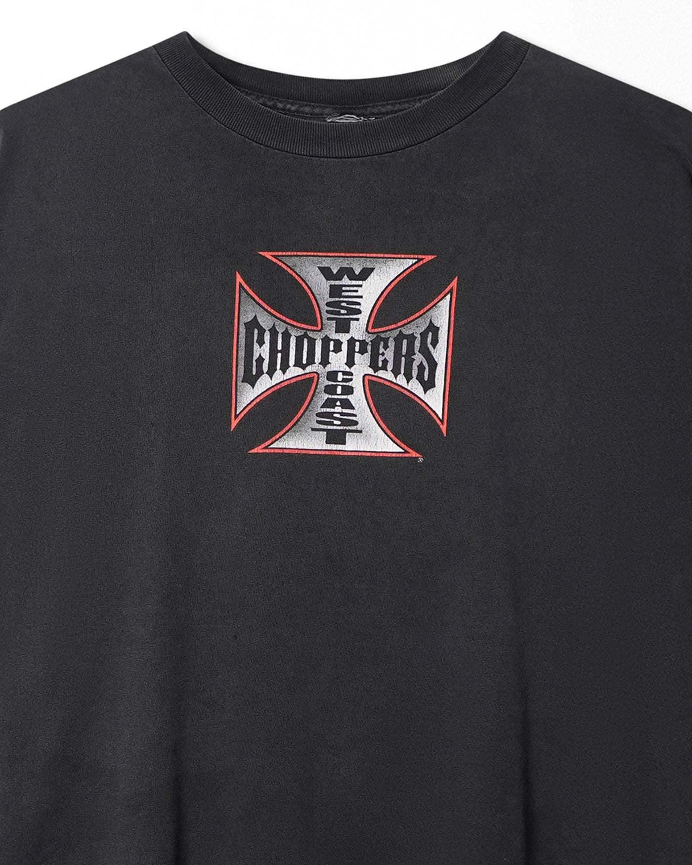 WEST COAST CHOPPERS "RED AND WHITE CROSS" BLACK FADED T-SHIRT