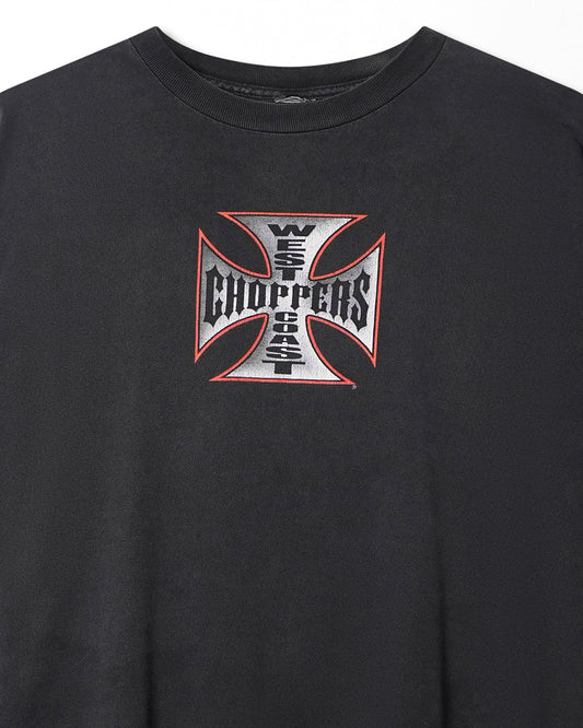 WEST COAST CHOPPERS "RED AND WHITE CROSS" BLACK FADED T-SHIRT